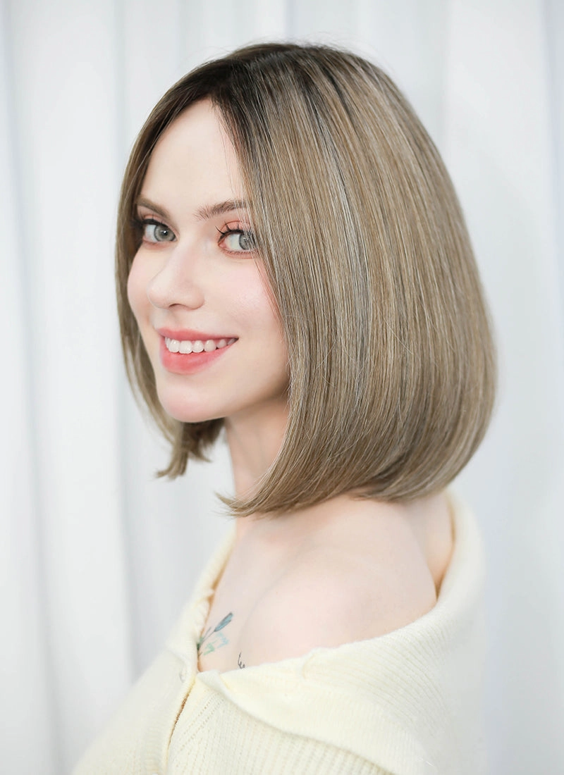 Balayage Blonde With Dark Roots Straight Mono Top Bob Lace Wig MN005