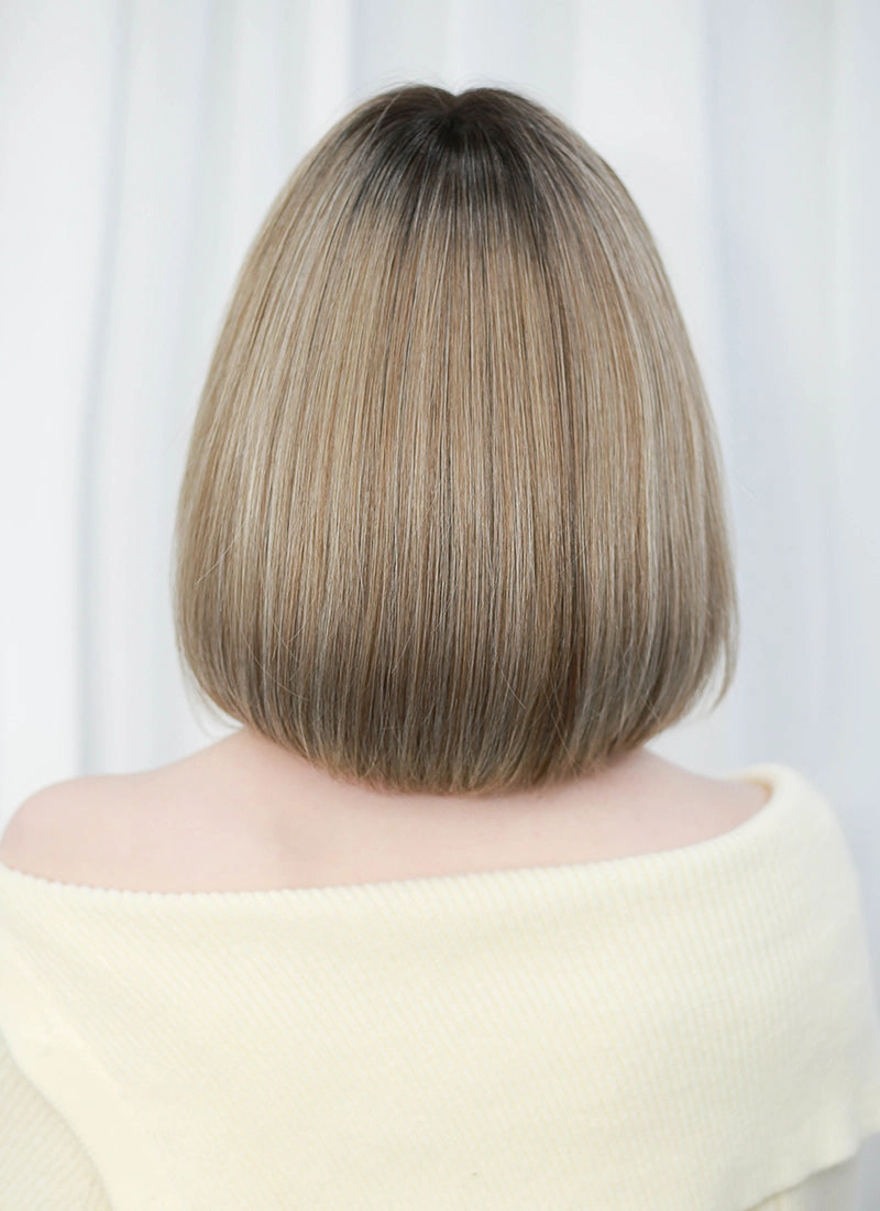 Balayage Blonde With Dark Roots Straight Mono Top Bob Lace Wig MN005
