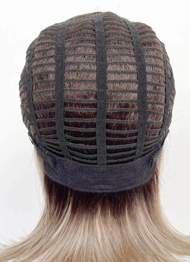 Balayage Blonde With Dark Roots Straight Mono Top Bob Lace Wig MN005