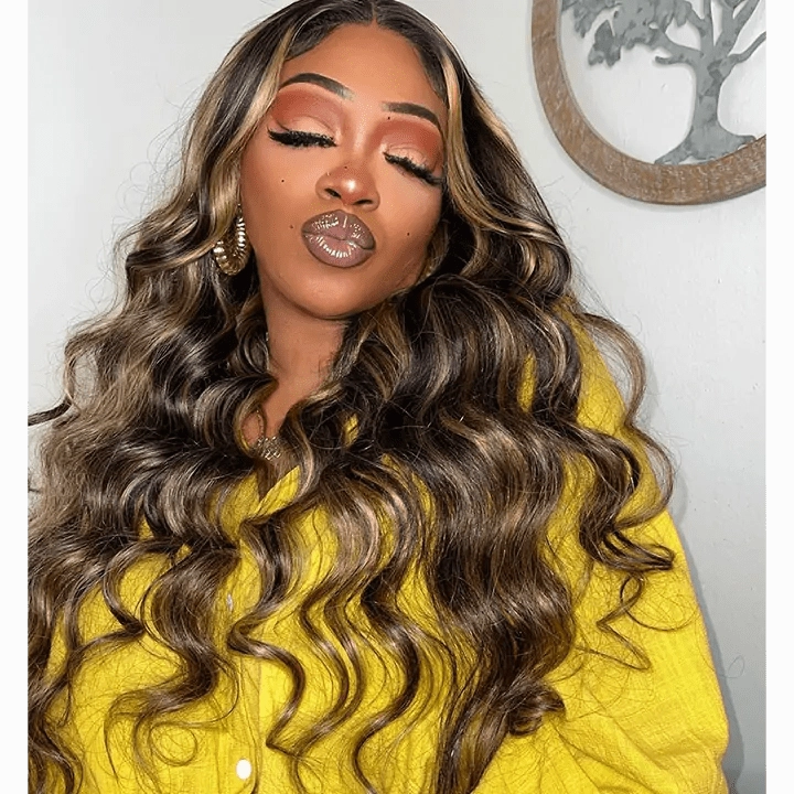 Balayage Highlight Lace Front Wig Body Wave Glueless Human Hair Wigs 180% Density-GeetaHair