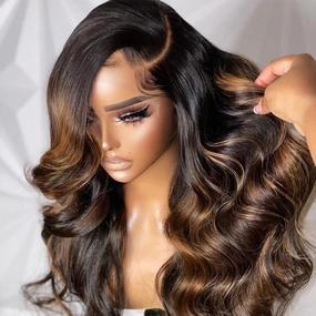 Balayage Light Brown Body Wave Glueless Transparent Lace Front Wig Highlight Pre Plucked Hairline Human Hair Wigs-GeetaHair
