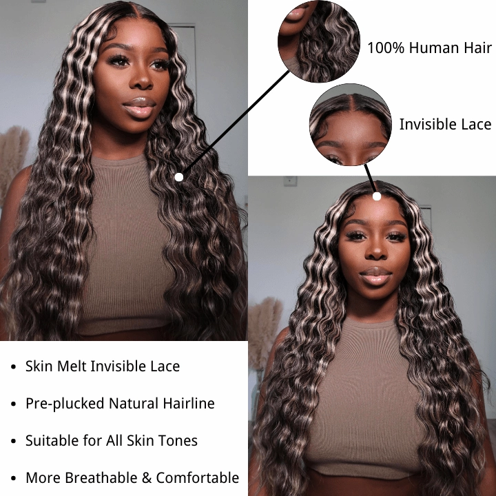 Balayage Loose Deep Wave 13x4/4x4 HD Lace Wig For Women Highlight Human Hair Wigs With Baby Hair-Geeta Hair