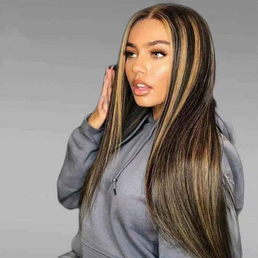 Balayage Straight Hair Honey Blonde 13x4/4x4 Lace Front Wig Face Frame Highlights Human Hair Wigs