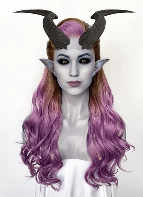Baldur's Gate 3 Alfira Wavy Brown Mixed Purple Lace Front Synthetic Wig LW4047