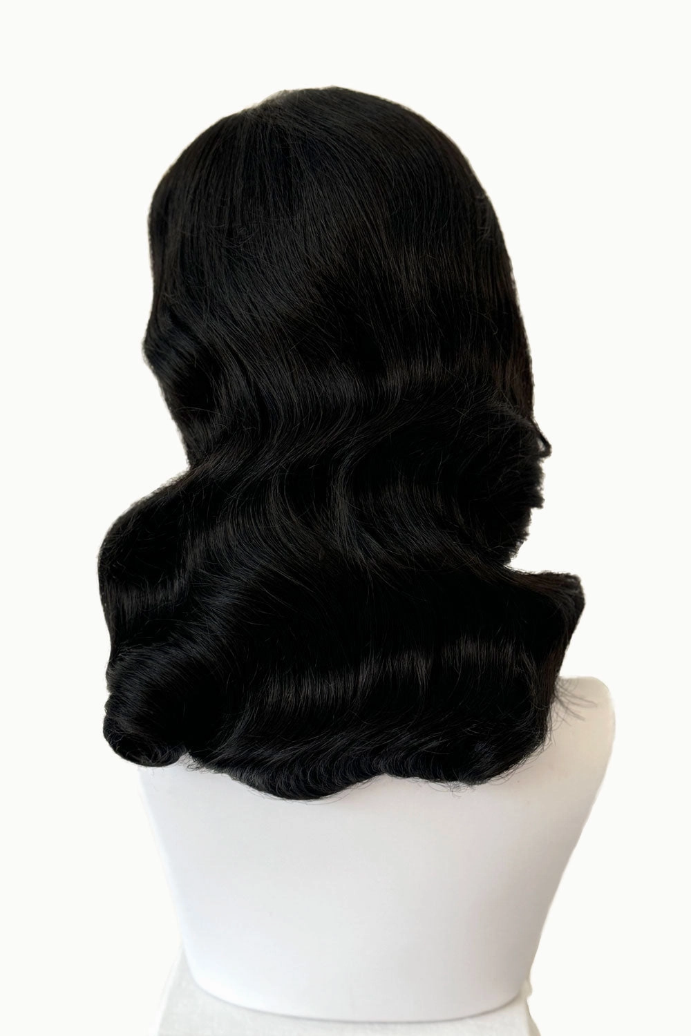 Black 1940s style wig with long marcel waves: Vivienne