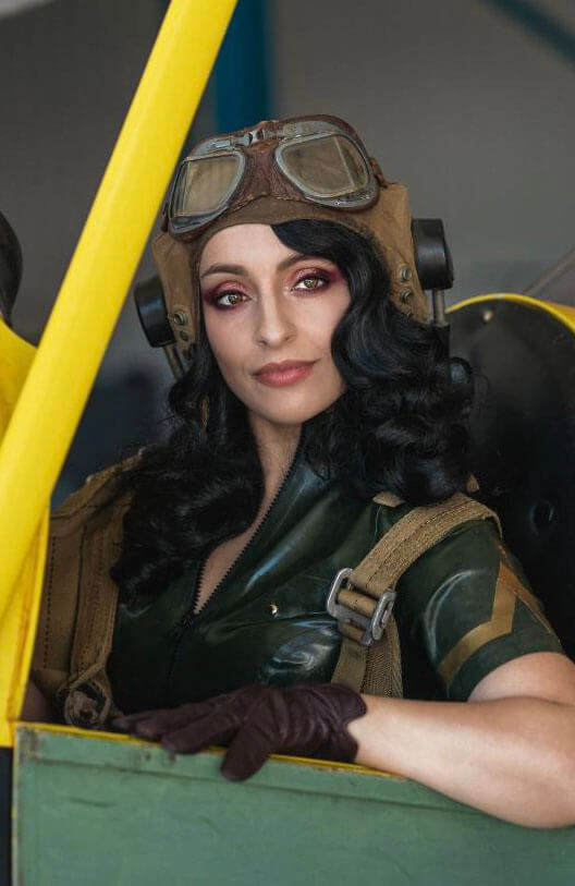 Black 1940s style wig with long marcel waves: Vivienne