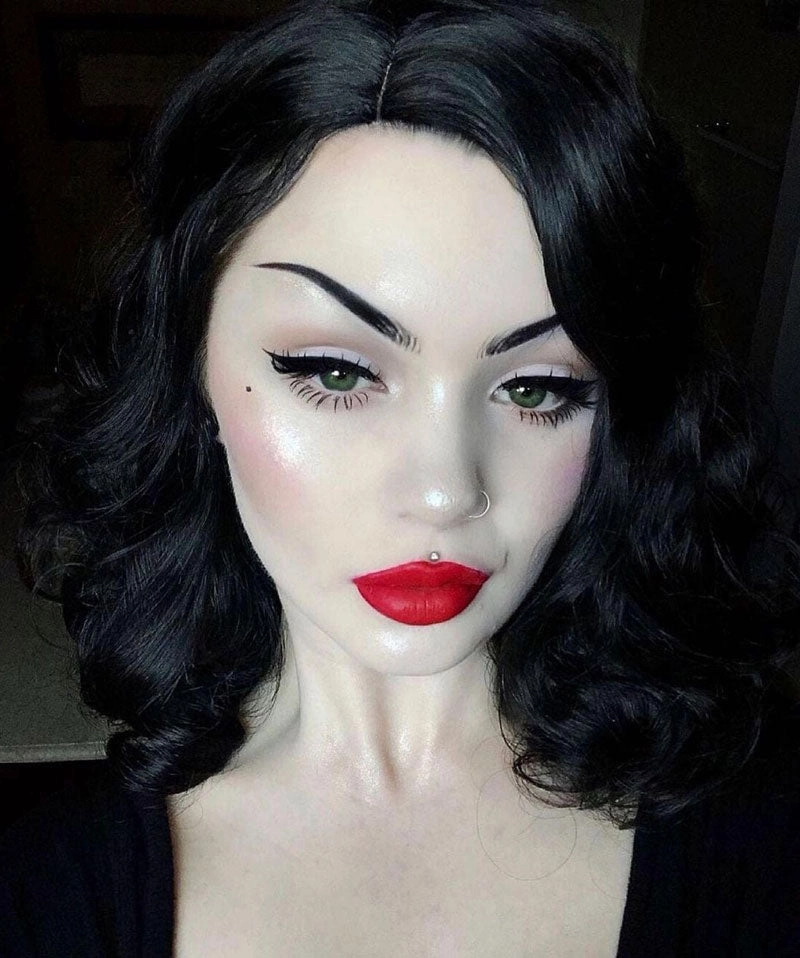 Black 40s style wig with beautiful marcel waves: Dita