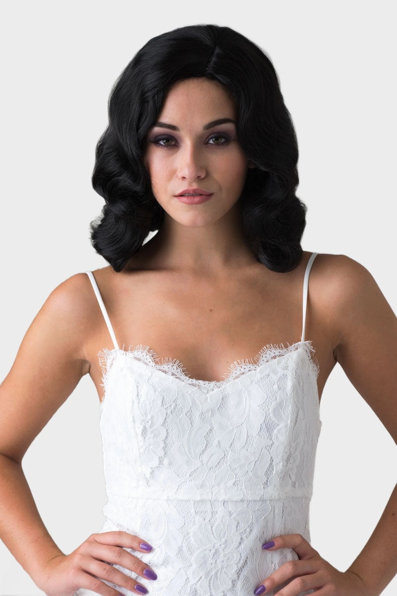 Black 40s style wig with beautiful marcel waves: Dita