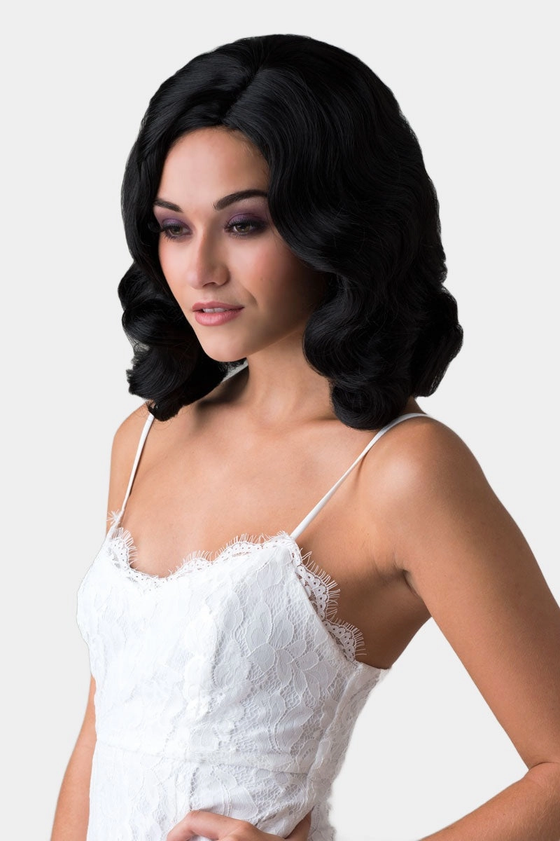 Black 40s style wig with beautiful marcel waves: Dita