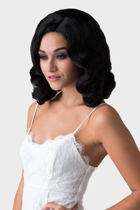 Black 40s style wig with beautiful marcel waves: Dita