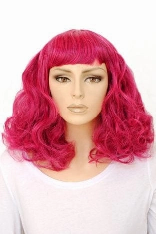 Black and pink pinup wig, curled with a short fringe, 1950s style: Billie