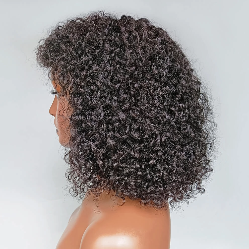 Black Curly Hair Wig With Bangs 100% Unprocessed Brazilian Human Hair Wig-Geeta Hair