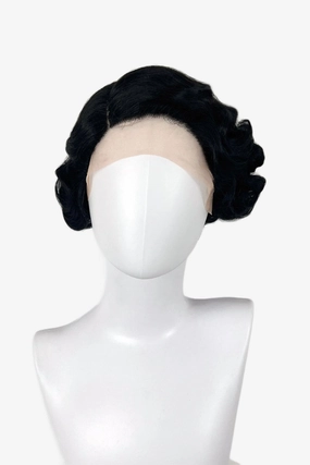 Black lacefront wig, pinup/vintage style, short with finger waves: Viola