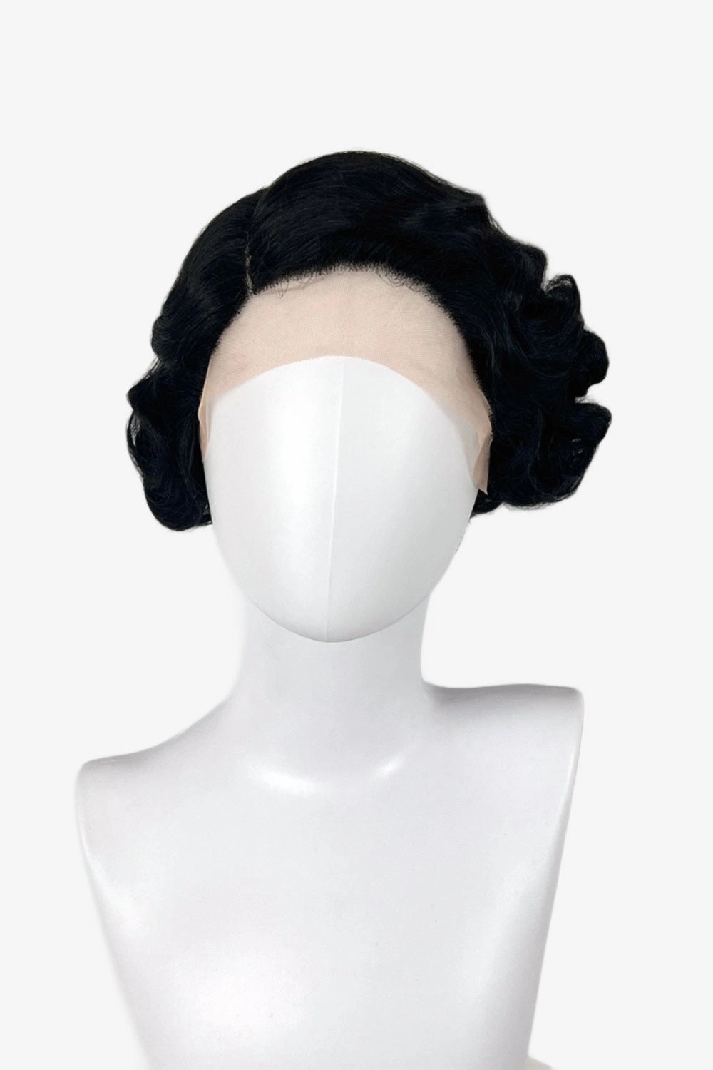 Black lacefront wig, pinup/vintage style, short with finger waves: Viola