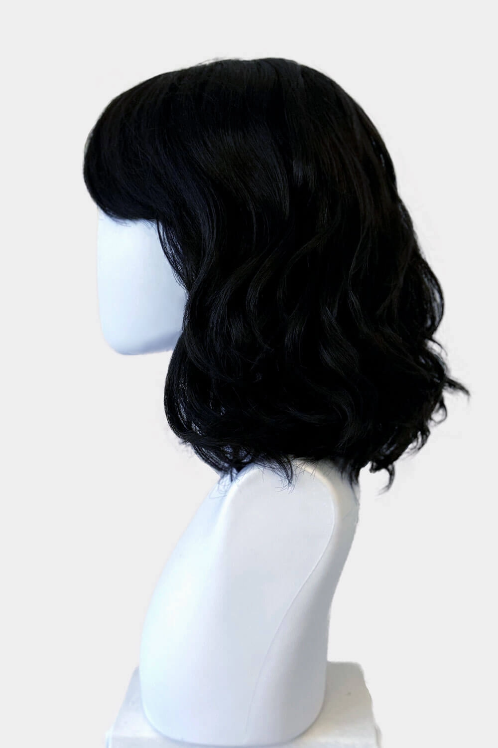 Black long wavy bob (lob) wig with swept fringe: Eleena