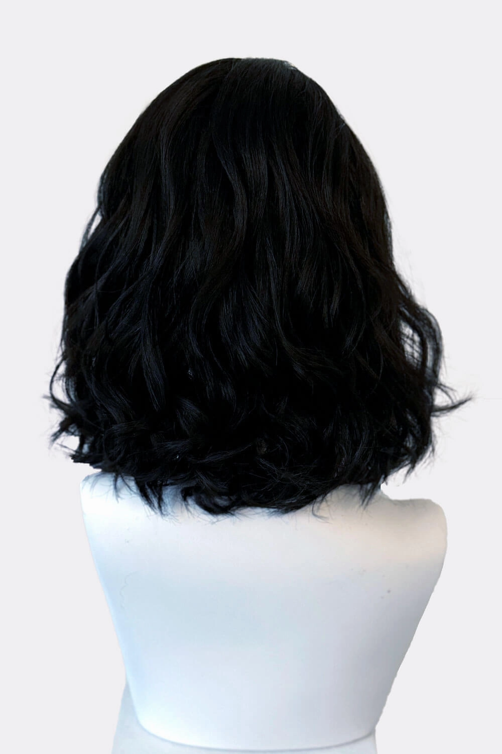 Black long wavy bob (lob) wig with swept fringe: Eleena