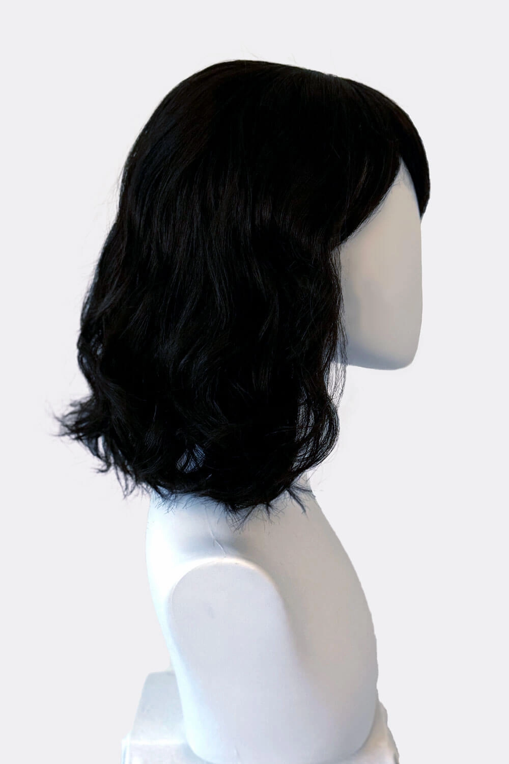 Black long wavy bob (lob) wig with swept fringe: Eleena