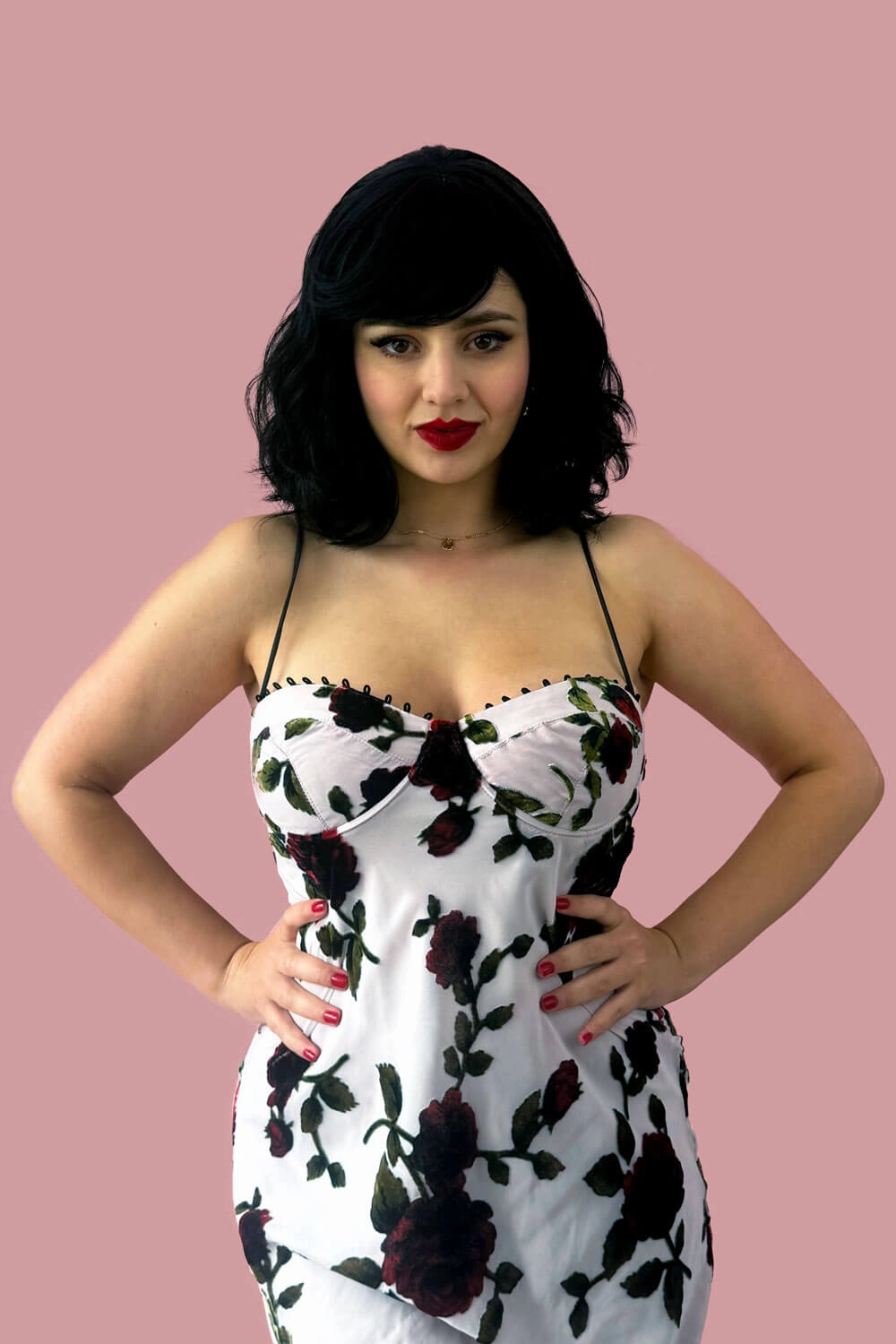 Black long wavy bob (lob) wig with swept fringe: Eleena
