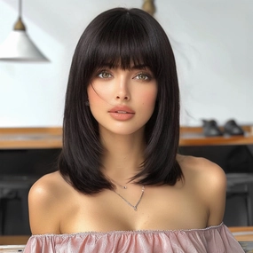 Black Mid-Length Wig- MARKETPLACE