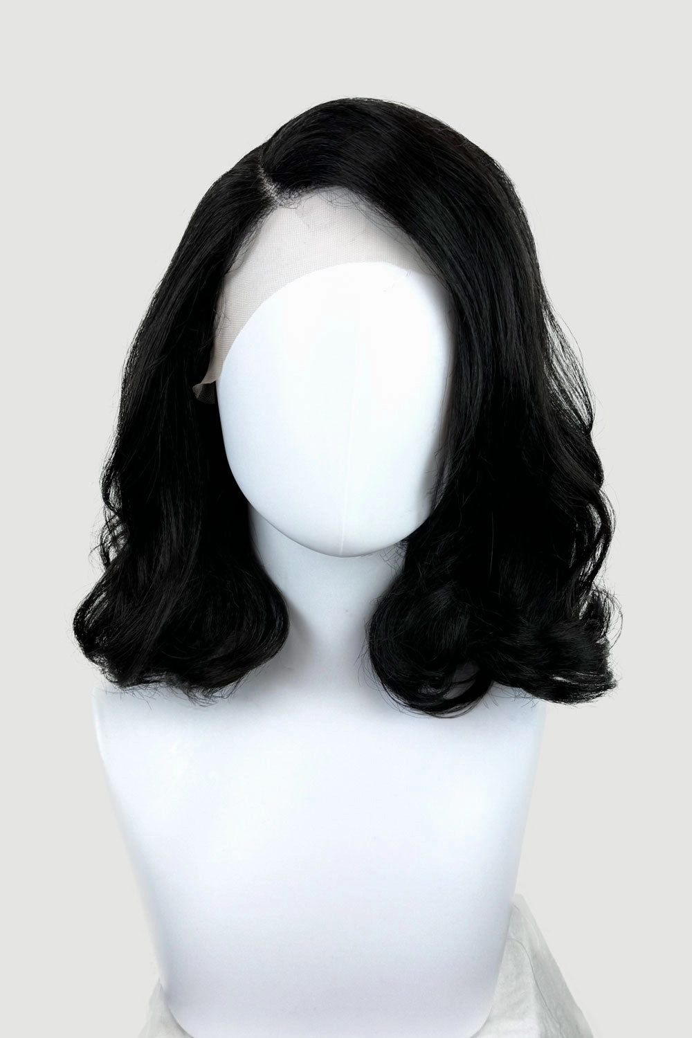 Black shoulder length long bob (lob) lacefront wig with side sweeping fringe/bangs: Amaris