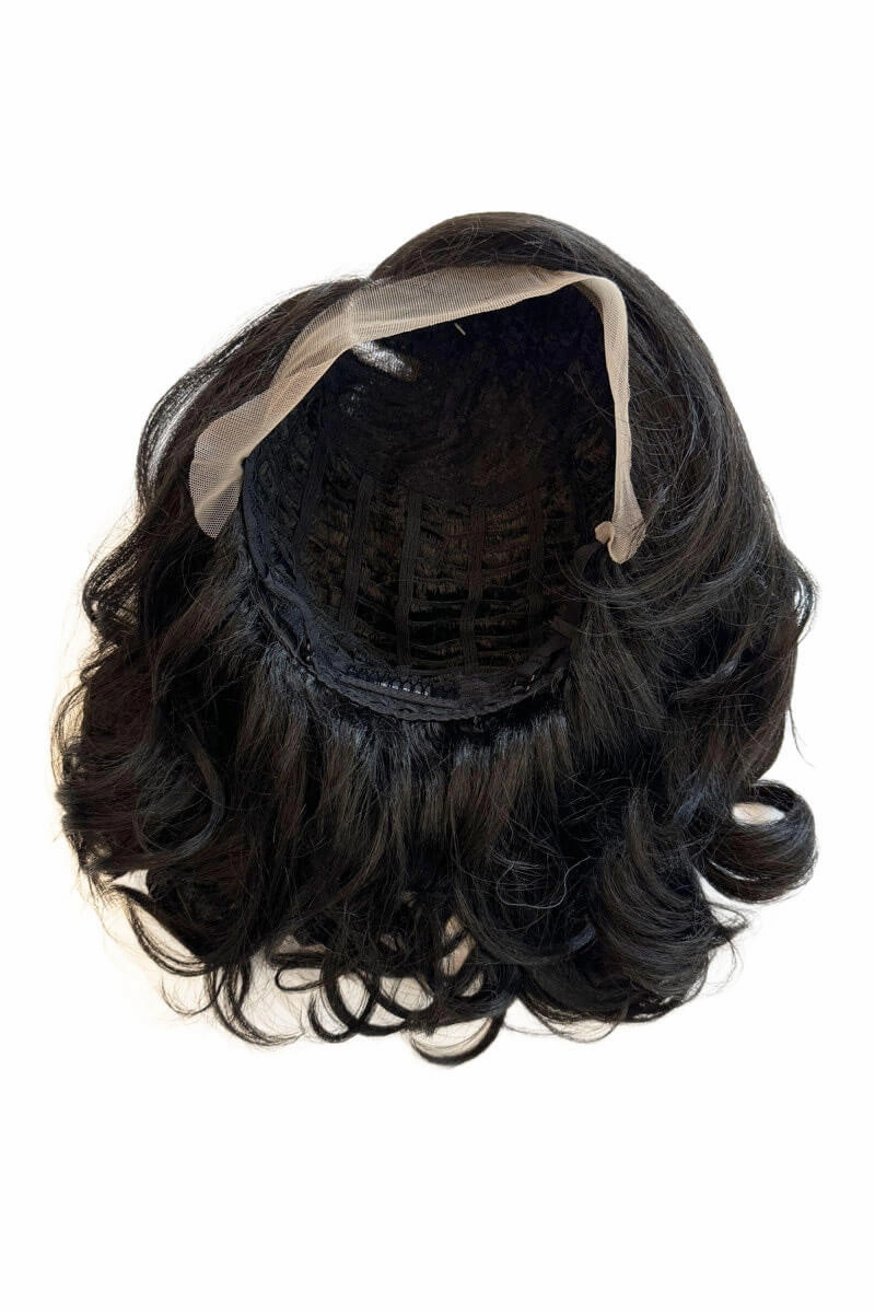 Black shoulder length long bob (lob) lacefront wig with side sweeping fringe/bangs: Amaris