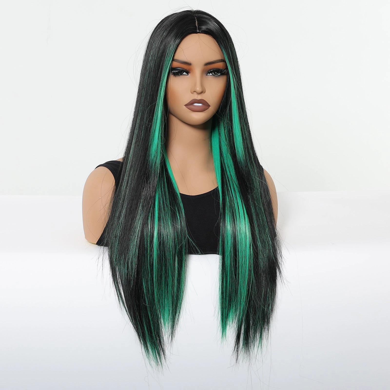 Black Wig with Emerald Green Face-Framing Highlights Wig - MARKETPLACE