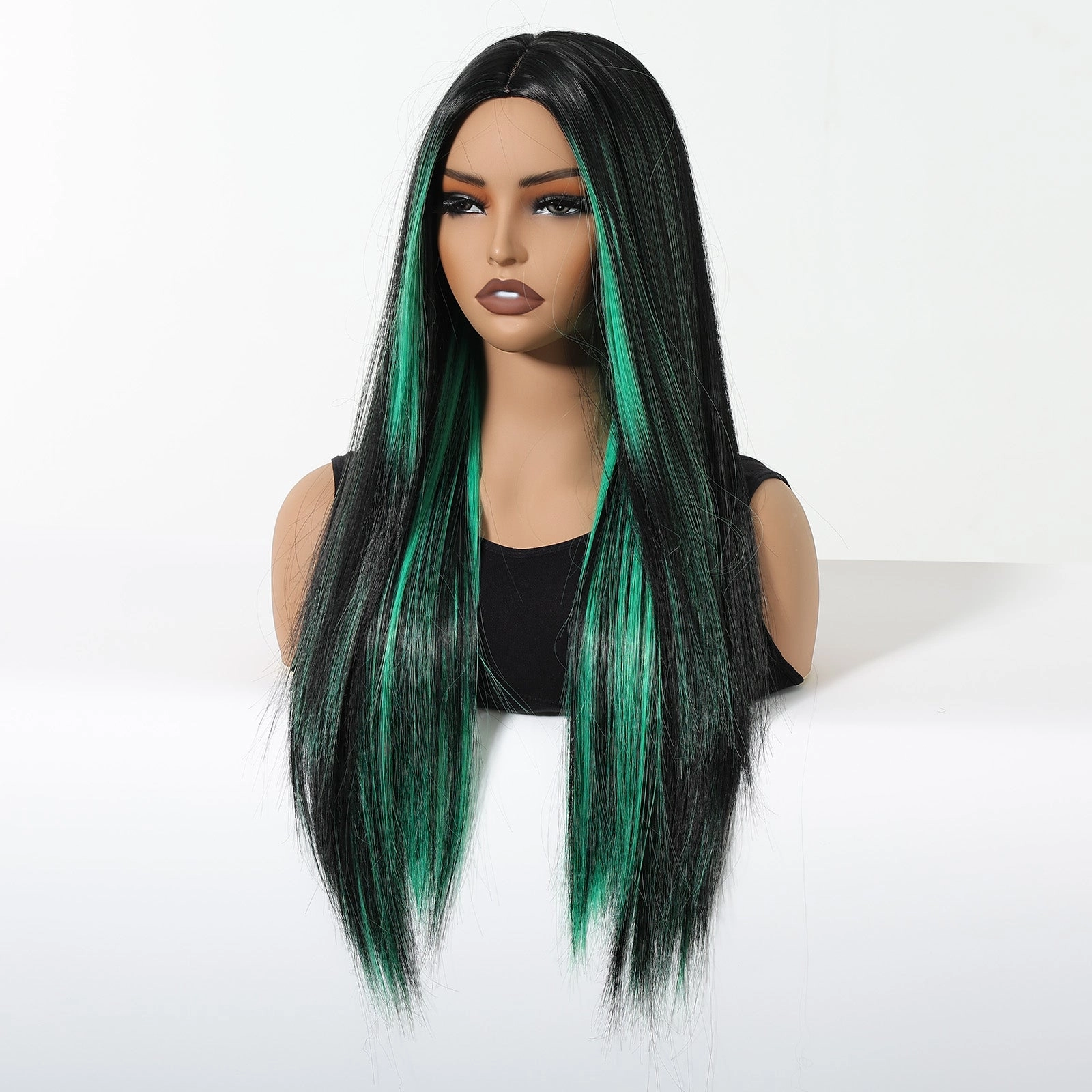 Black Wig with Emerald Green Face-Framing Highlights Wig - MARKETPLACE