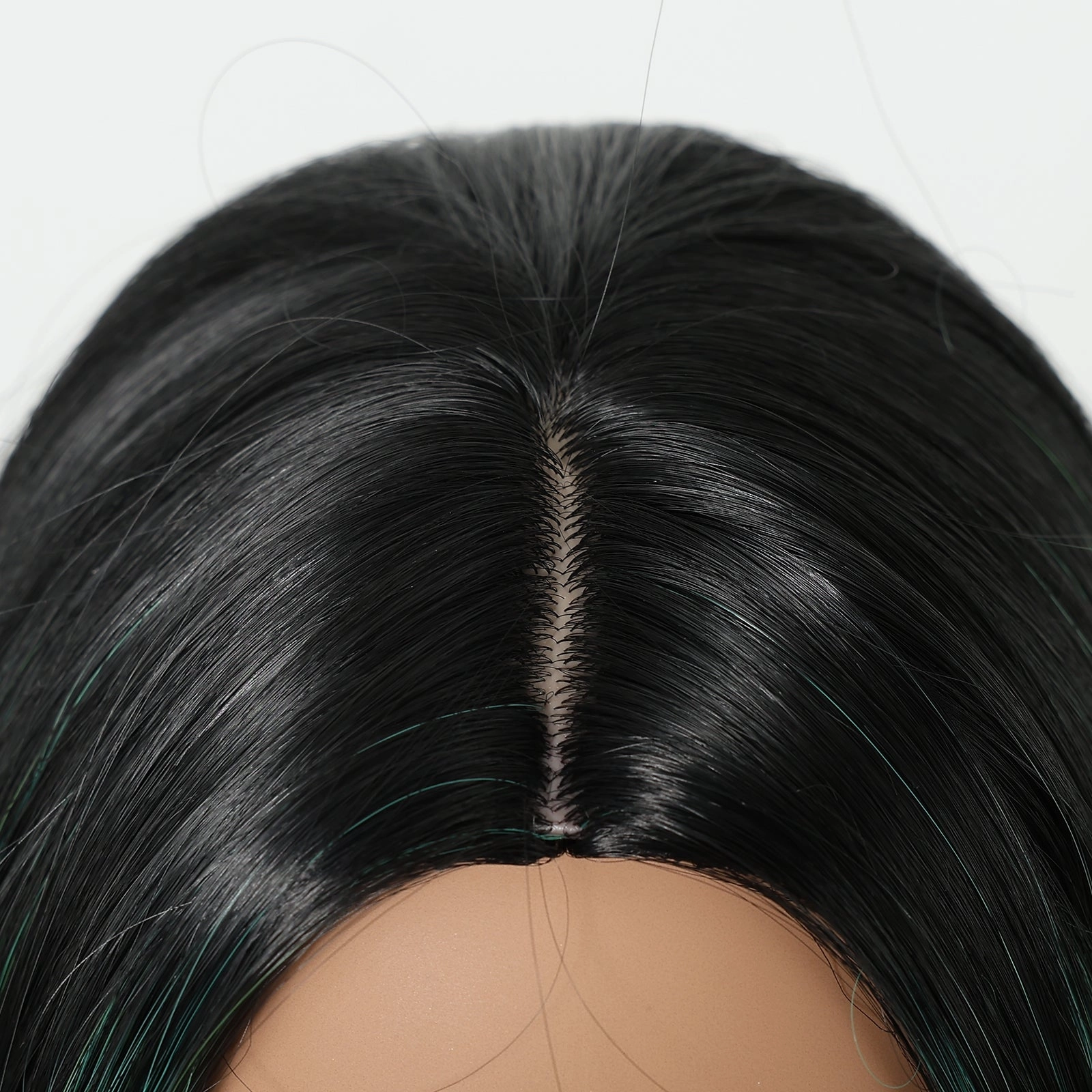 Black Wig with Emerald Green Face-Framing Highlights Wig - MARKETPLACE