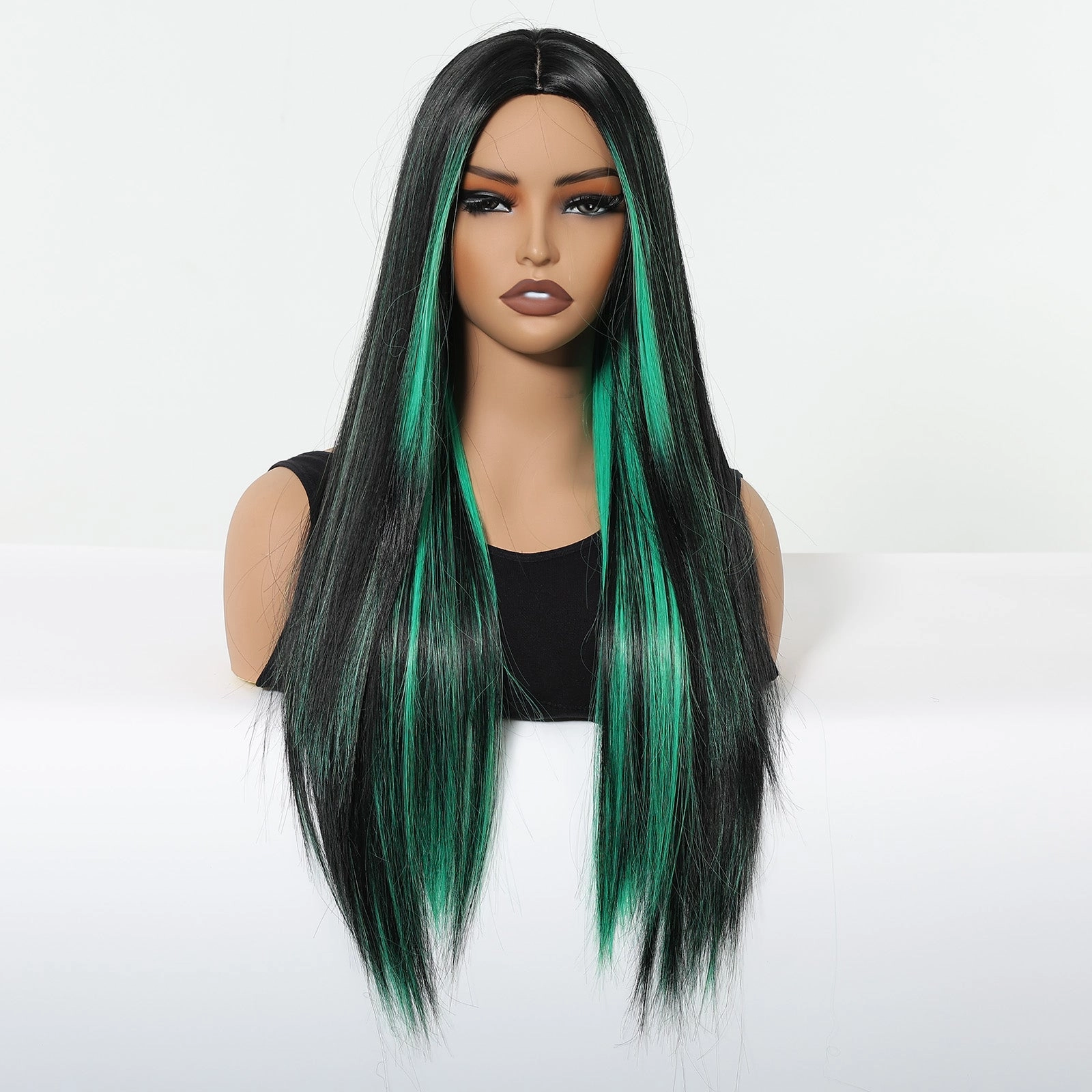 Black Wig with Emerald Green Face-Framing Highlights Wig - MARKETPLACE