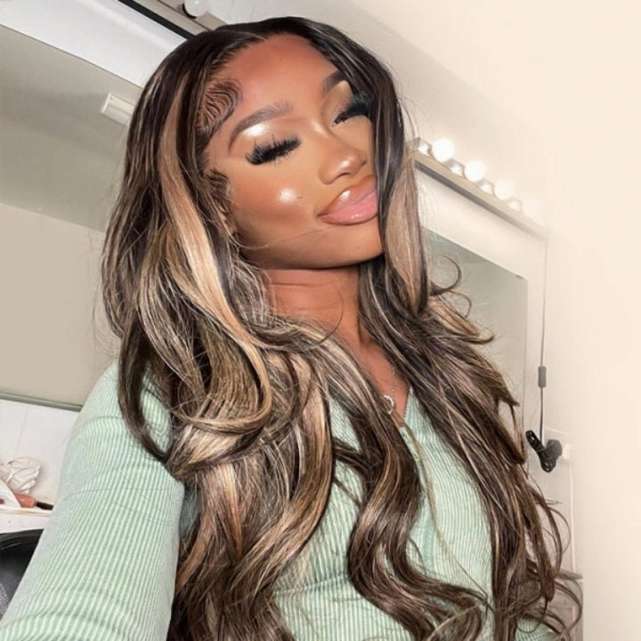 Blonde Balayage On Dark Hair Body Wave 5x5 Lace Closure Wig Highlight HD Transparent Human Hair Wigs