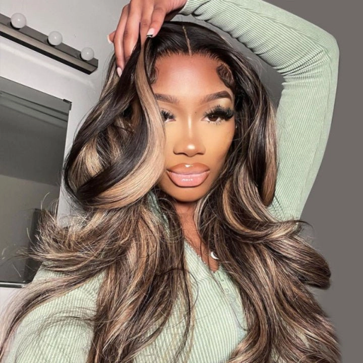Blonde Balayage On Dark Hair Body Wave 5x5 Lace Closure Wig Highlight HD Transparent Human Hair Wigs
