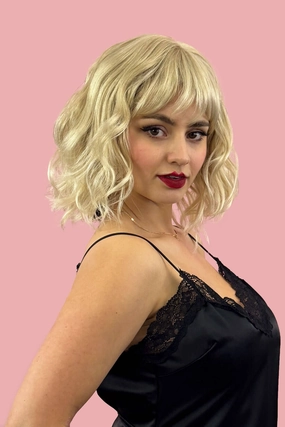 Blonde long wavy bob (lob) wig, ash blonde blending to light blonde: Pearl