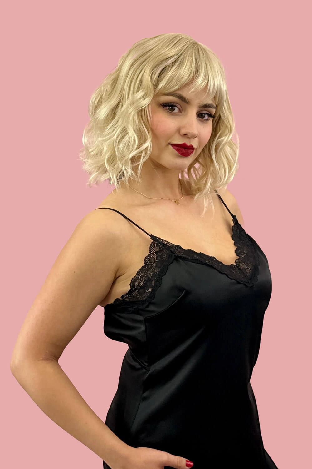 Blonde long wavy bob (lob) wig, ash blonde blending to light blonde: Pearl