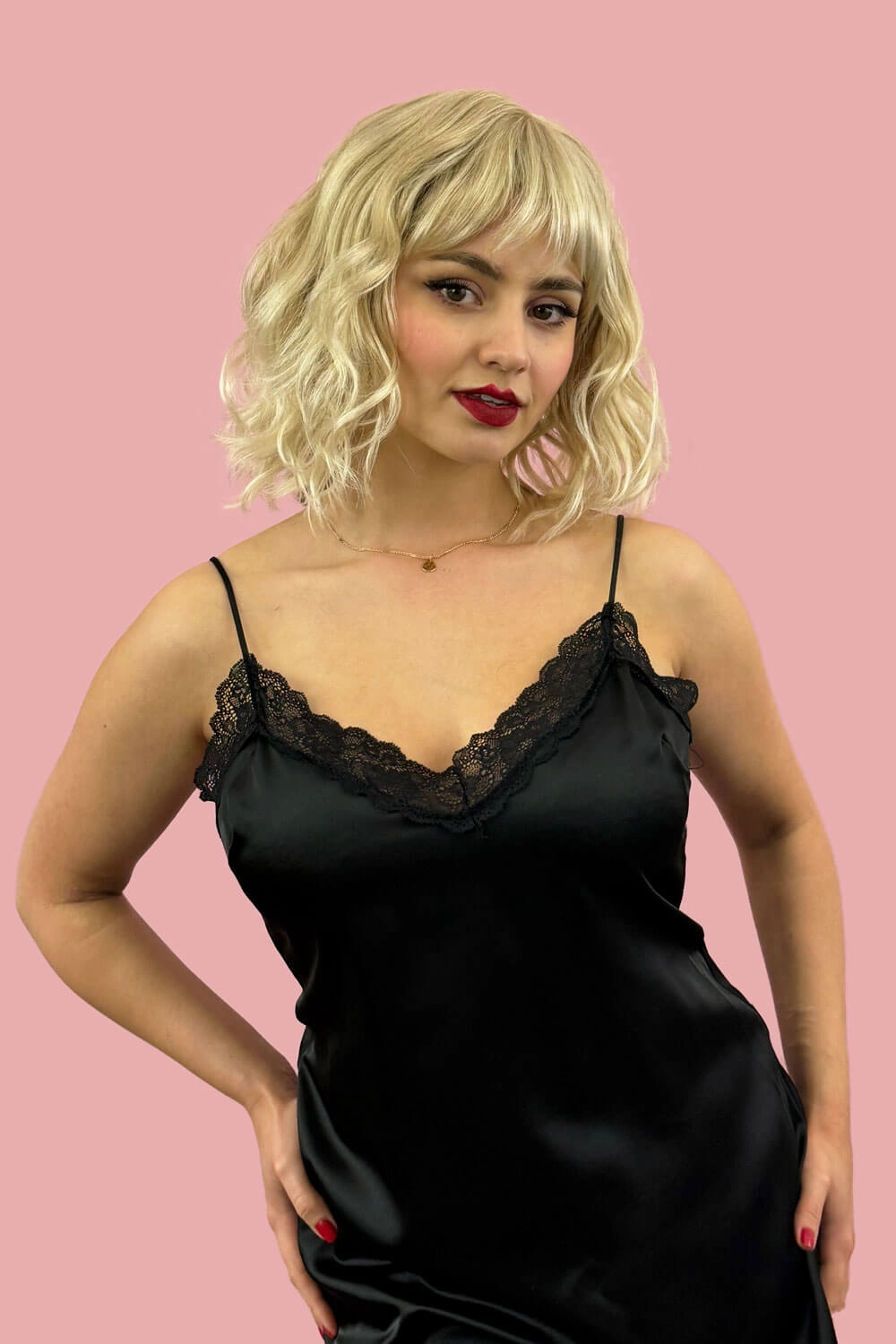 Blonde long wavy bob (lob) wig, ash blonde blending to light blonde: Pearl