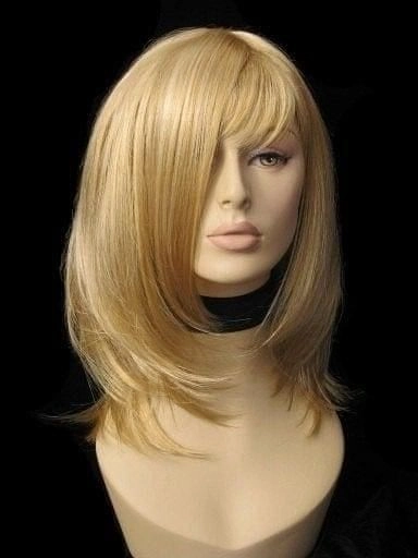 Blonde mid-length wig, face frame, layered style: Lilly
