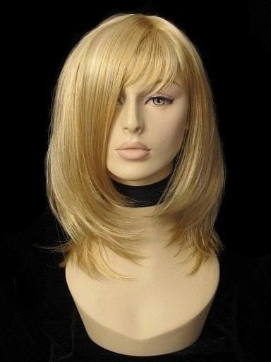 Blonde mid-length wig, face frame, layered style: Lilly