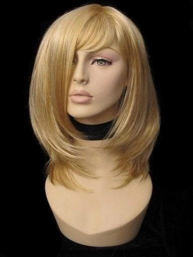 Blonde mid-length wig, face frame, layered style: Lilly