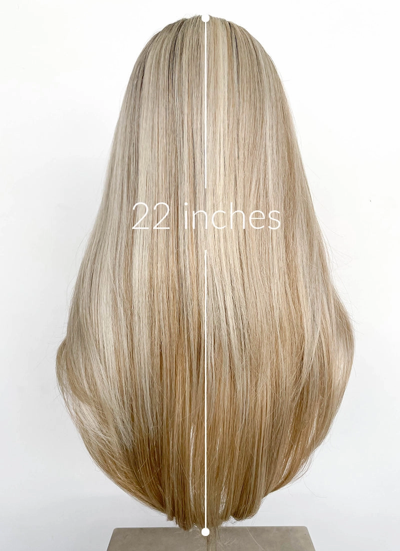 Blonde With Dark Roots Straight Mono Top Lace Wig MN001