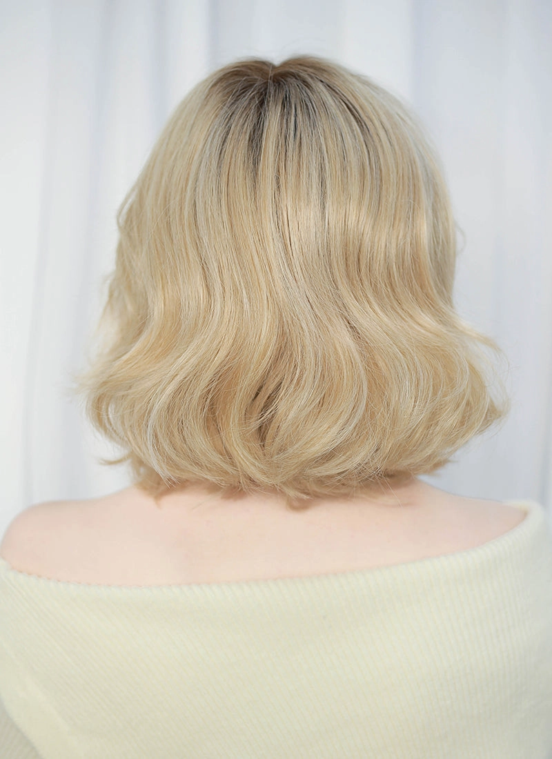Blonde With Dark Roots Wavy Mono Top Lace Wig MN003