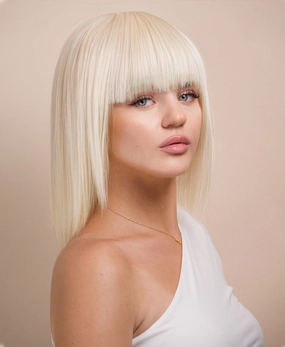 bob wig with fringe - 10" platinum blonde.