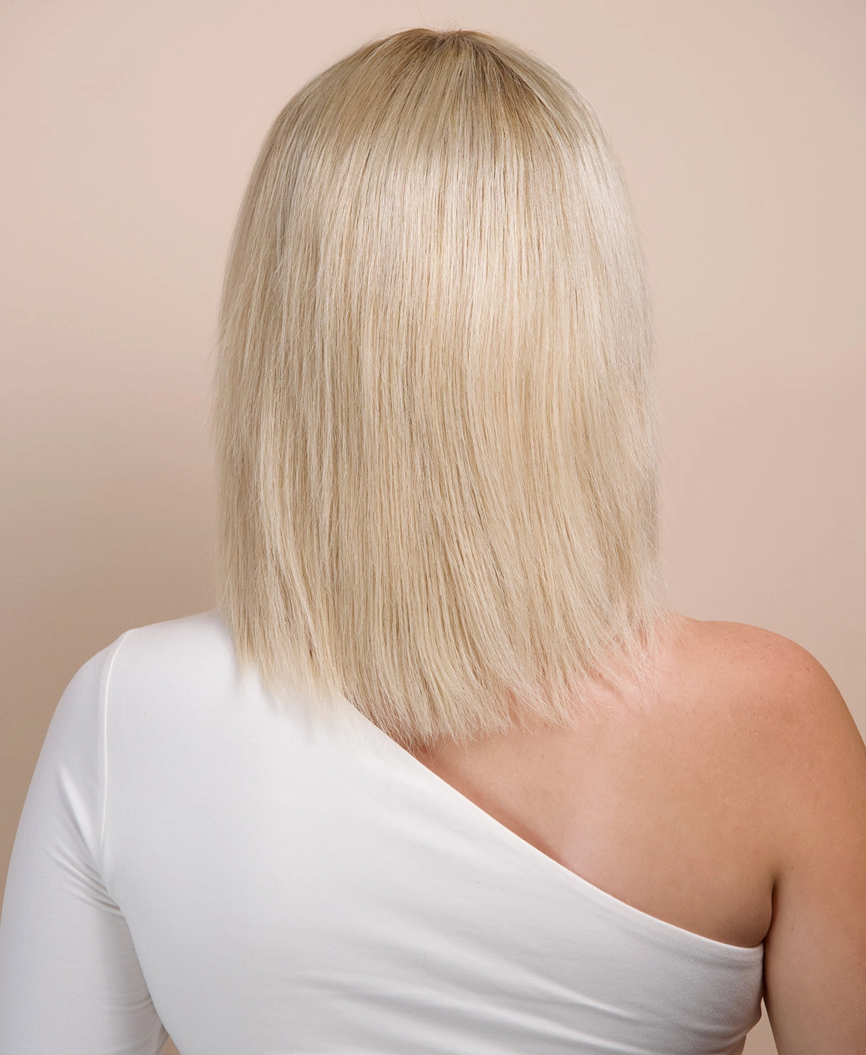 bob wig with fringe - 10" rooted platinum blonde.