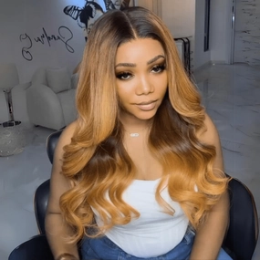 Body Wave Brown Blonde Lace Front Wigs With Black Root 13x4 HD Lace Wig 180% Density
