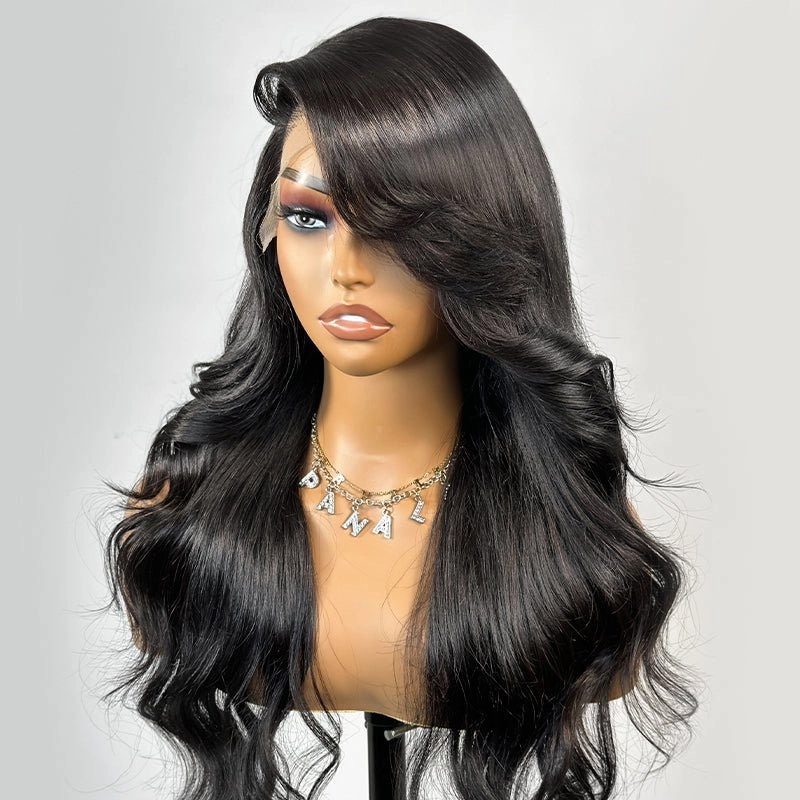 Body Wave Glueless Wig Side Part 7x5 Lace Front Wig With Side-Swept Bangs Pre Plucked - Geeta Hair