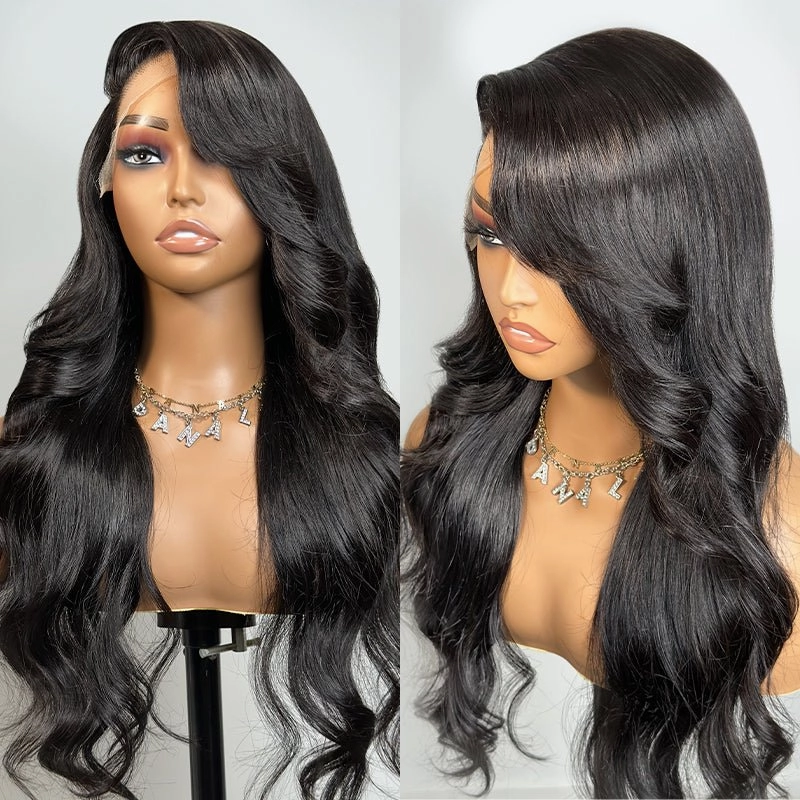 Body Wave Glueless Wig Side Part 7x5 Lace Front Wig With Side-Swept Bangs Pre Plucked - Geeta Hair