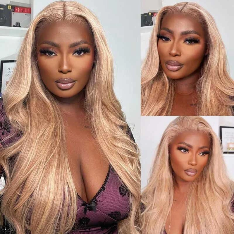 Body Wave Light Flaxen Brown Human Hair Wigs 13x4 Lace Front Cozy Blonde Glueless Wigs 250% Density