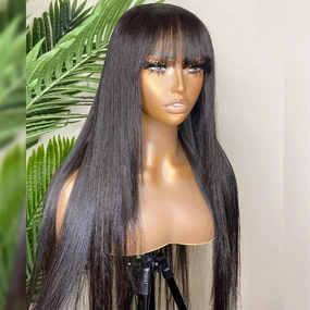 Bone Straight Human Hair Wigs with Bangs Glueless Straight 13x4 Lace Front Wig Pre Blucked
