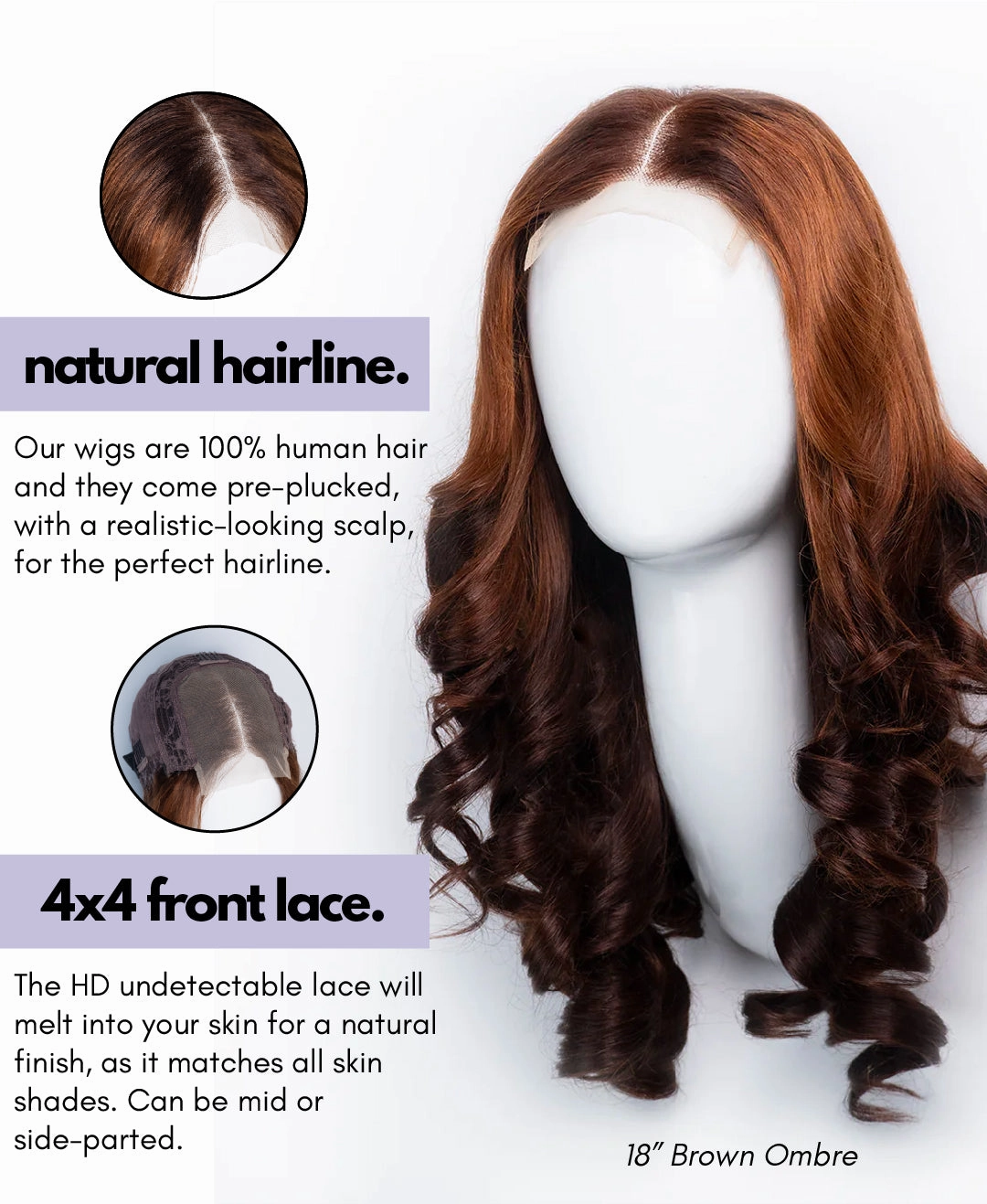 bouncy curls human wig - 18" brown ombre.
