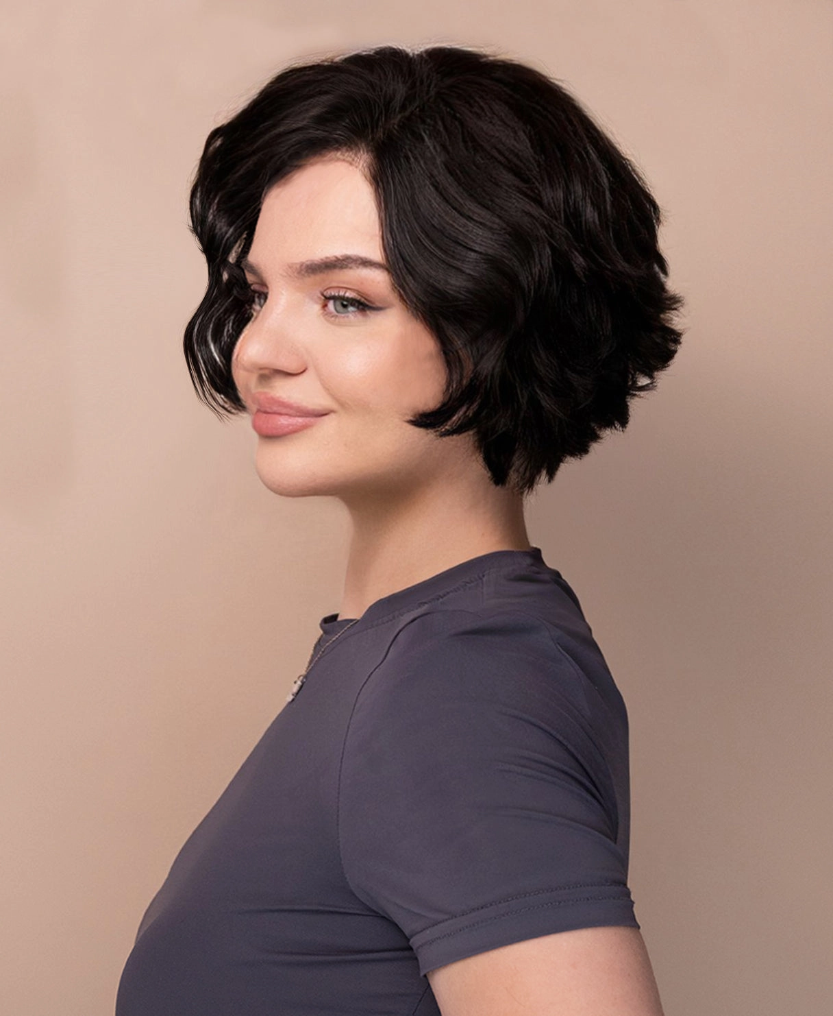 bouncy wedge human wig - 6" dark brown.