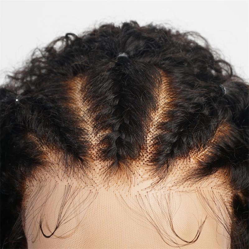 Braided Kinky curly Human Hair HD Lace Front Wig Glueless Curly Wigs For Woman