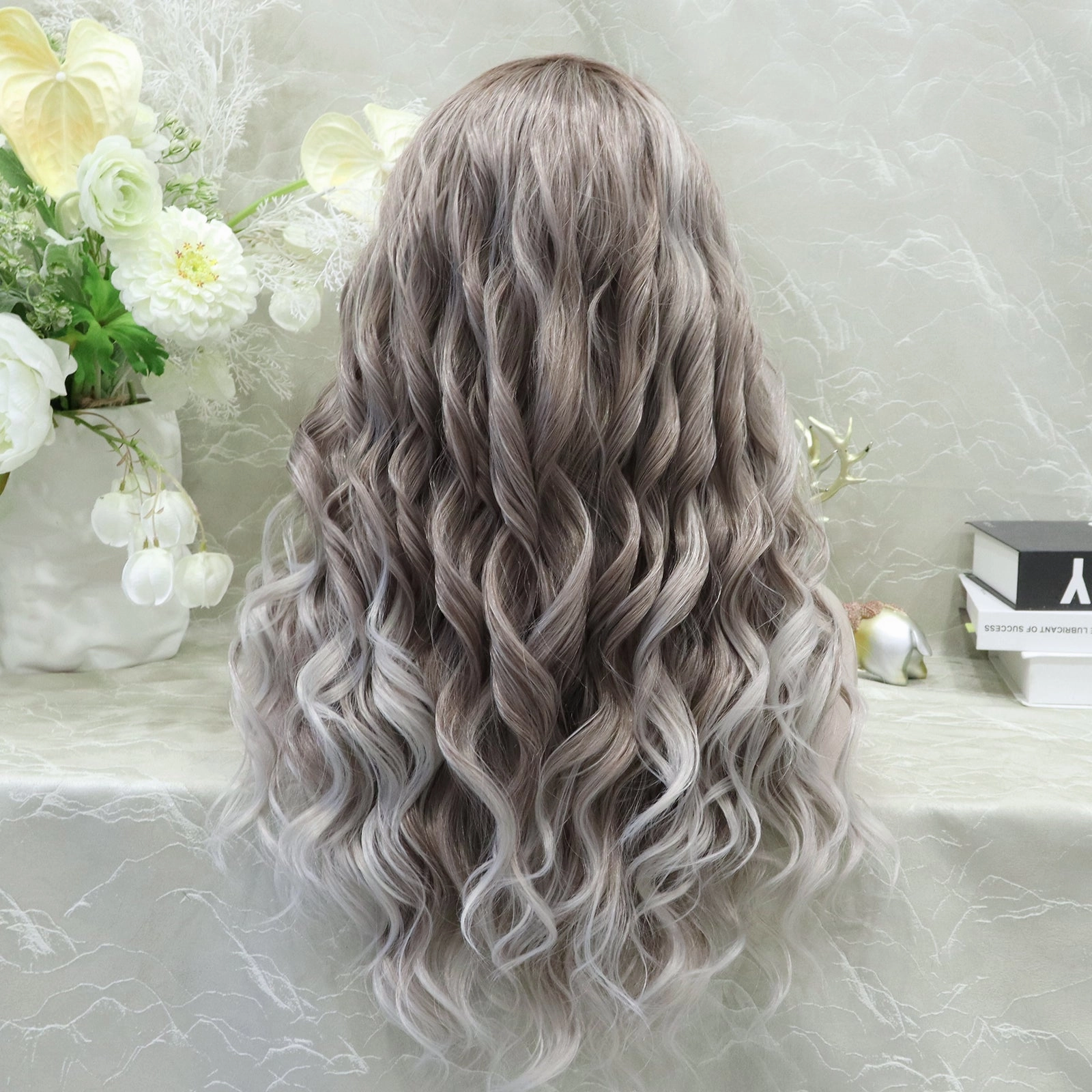 Brenda Collection-Elena-New Ash Blonde with soft rooting Curly 26inches 13*4 Free Parting lace Front wig